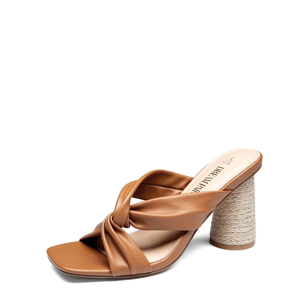 Square Toe Espadrille Heel Sandals - TAN -  0